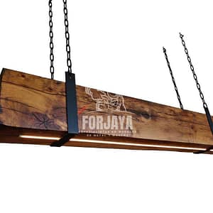 Lampara Colgante De Madera + Cadenas, Luz Led Cálida Vintage