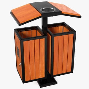 Basurero doble para exterior de Fierro y madera Moderno