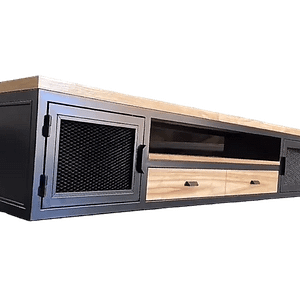 RACK TV DE FIERRO Y MADERA ESTILO INDUSTRIAL 200X60X45CM