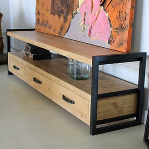 Rack de TV Fierro y Madera 3 Cajones 190x40x50cm