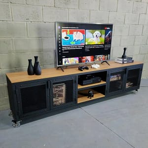 Rack de TV en fierro y madera con 4 puertas 200x55x40cm