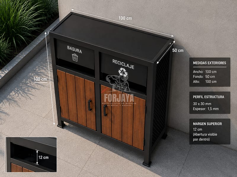 Basurero doble reciclaje puerta de madera 4 medidas