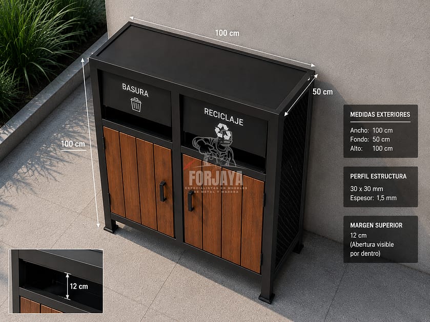 Basurero doble reciclaje puerta de madera 4 medidas