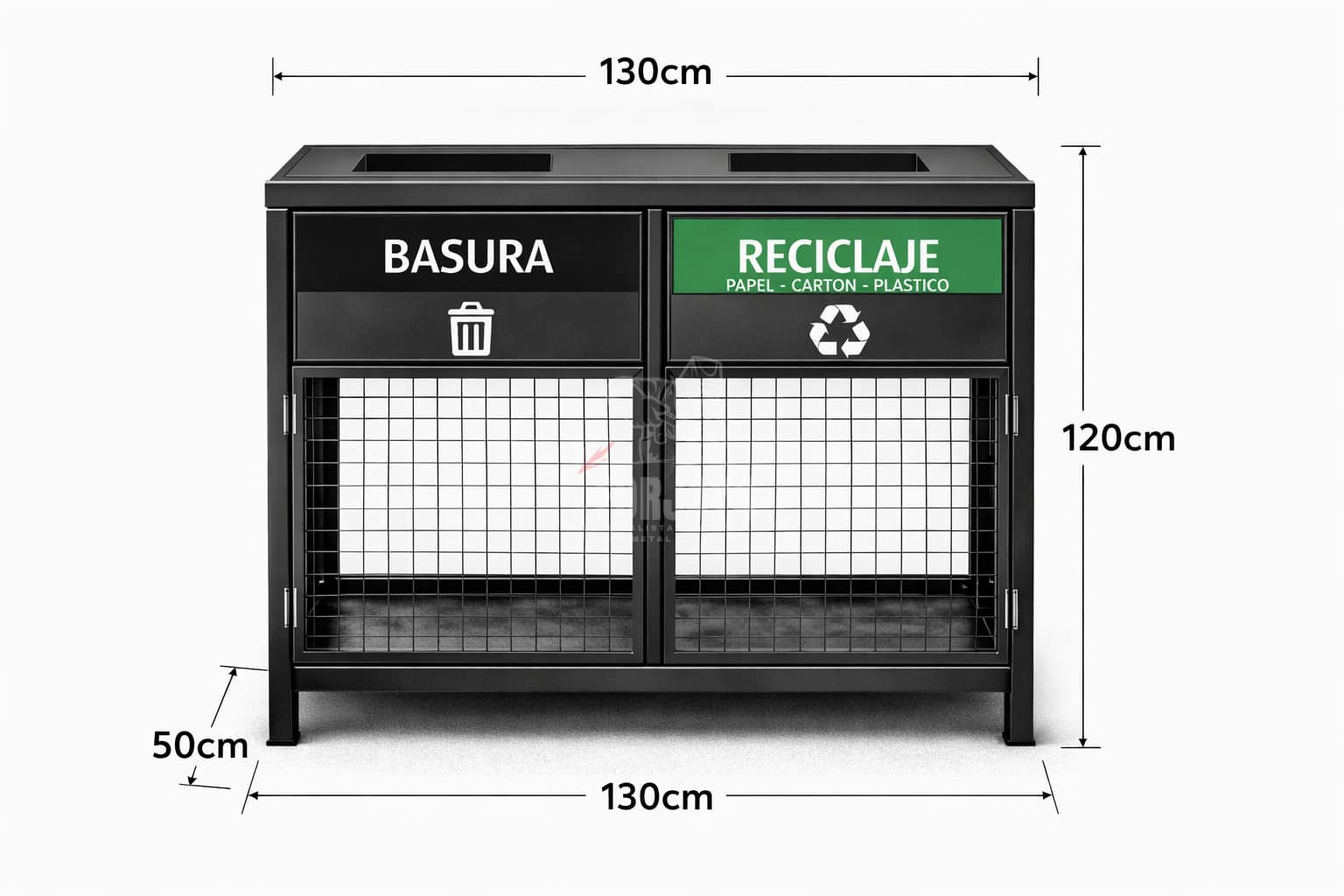 Basurero Doble Metálico Reforzado para Plazas y Condominios | Anti Perros 130x120x50 cm